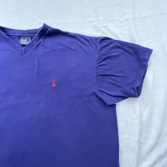 Polo Ralph Lauren Shirt Mens LARGE Purple V-Neck RED Pony Logo T-Shirt Casual - Picture 7 of 13